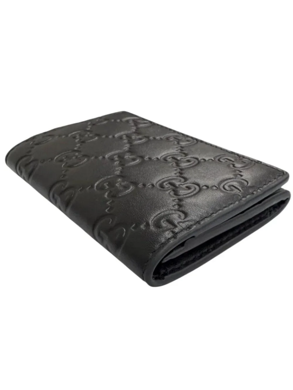 Gucci GG Emblem Card Case Leather Guccissima Bifold Business Holder Black